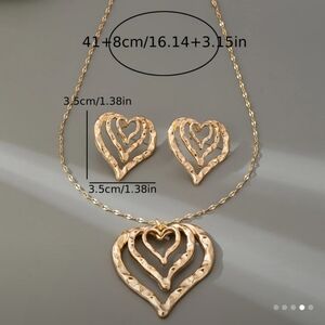 Elegant 18k Gold Plated Multi-Layer Heart Necklace & Earrings Set